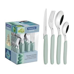 Juego de Cubiertos Carmel con Láminas de Acero Inoxidable y Mangos de Polipropileno Turquesa Claro 24 Piezas