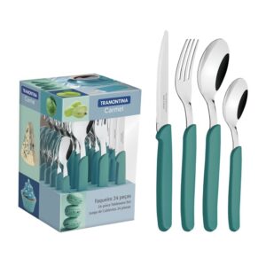 Juego de Cubiertos Carmel con Láminas de Acero Inoxidable y Mangos de Polipropileno Turquesa Medio 24 Piezas