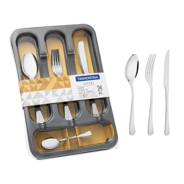 Juego de cubiertos Havana de acero inoxidable con cuchillos para asado y terminación brillante de 24 piezas