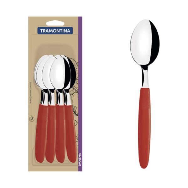 Juego de Cucharas de Mesa Ipanema con Hojas de Acero Inoxidable y Mangos de Polipropileno Rojo 12 Piezas