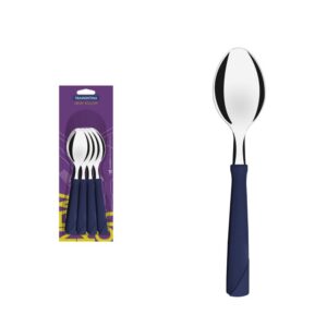 Juego de Cucharas de Mesa New Kolor con Hojas de Acero Inoxidable y Mangos de Polipropileno Azul 12 Piezas