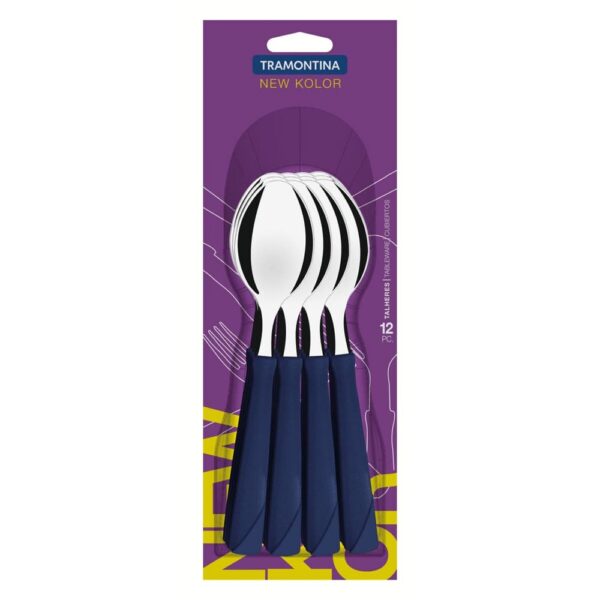 Juego de Cucharas de Mesa New Kolor con Hojas de Acero Inoxidable y Mangos de Polipropileno Azul 12 Piezas - Imagen 2