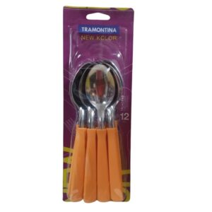 Juego de Cucharas de Mesa New Kolor con Hojas de Acero Inoxidable y Mangos de Polipropileno Naranja 12 Piezas