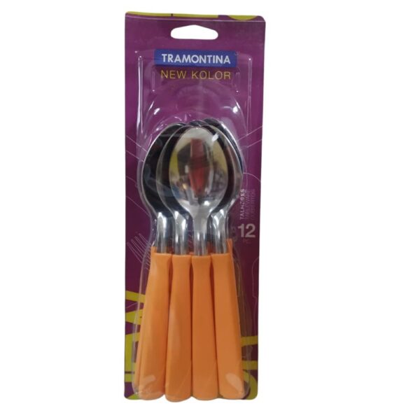 Juego de Cucharas de Mesa New Kolor con Hojas de Acero Inoxidable y Mangos de Polipropileno Naranja 12 Piezas