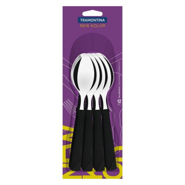 Juego de Cucharas de Mesa New Kolor con Hojas de Acero Inoxidable y Mangos de Polipropileno Negro 12 Piezas - Imagen 2