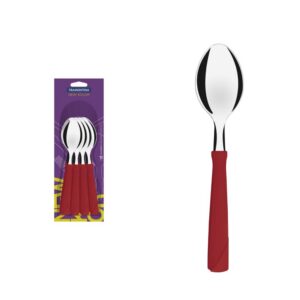 Juego de Cucharas de Mesa New Kolor con Hojas de Acero Inoxidable y Mangos de Polipropileno Rojo 12 Piezas