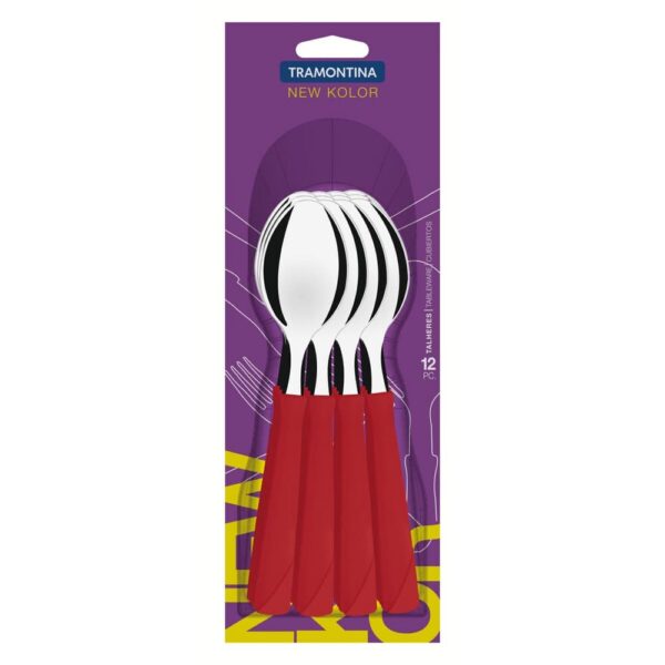 Juego de Cucharas de Mesa New Kolor con Hojas de Acero Inoxidable y Mangos de Polipropileno Rojo 12 Piezas - Imagen 2