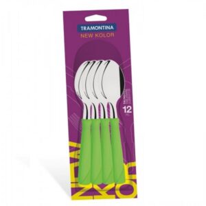 Juego de Cucharas de Mesa New Kolor con Hojas de Acero Inoxidable y Mangos de Polipropileno Verde 12 Piezas