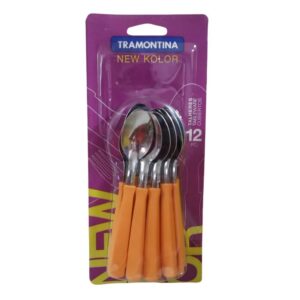 Juego de Cucharillas de Té New Kolor con Hojas de Acero Inoxidable y Mangos de Polipropileno Naranja 12 Piezas