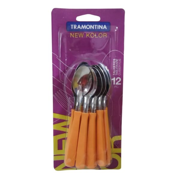 Juego de Cucharillas de Té New Kolor con Hojas de Acero Inoxidable y Mangos de Polipropileno Naranja 12 Piezas