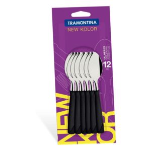 Juego de Cucharillas de Té New Kolor con Hojas de Acero Inoxidable y Mangos de Polipropileno Negro 12 Piezas