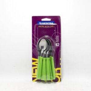 Juego de Cucharillas de Té New Kolor con Hojas de Acero Inoxidable y Mangos de Polipropileno Verde 12 Piezas