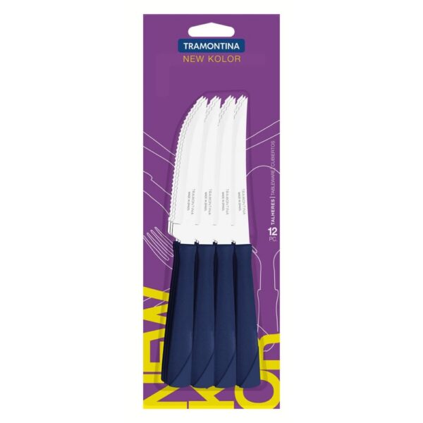 Juego de Cuchillos para asado New Kolor con Hojas de Acero Inoxidable y Mangos de Polipropileno Azul 12 Piezas - Imagen 2