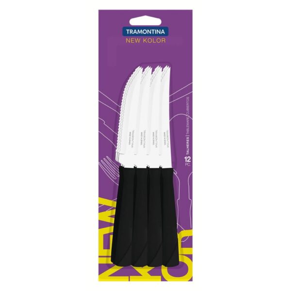 Juego de Cuchillos para asado New Kolor con Hojas de Acero Inoxidable y Mangos de Polipropileno Negro 12 Piezas - Imagen 2