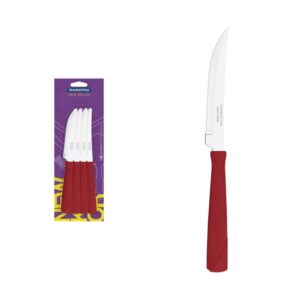 Juego de Cuchillos para asado New Kolor con Hojas de Acero Inoxidable y Mangos de Polipropileno Rojo 12 Piezas