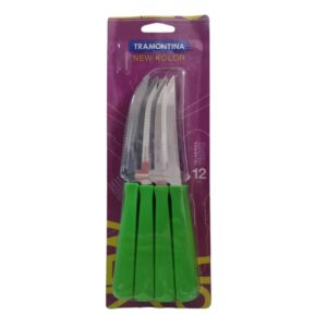 Juego de Cuchillos para asado New Kolor con Hojas de Acero Inoxidable y Mangos de Polipropileno Verde 12 Piezas