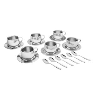 Juego de Té y Capuchino de Acero Inoxidable con Taza, Platillo y Cuchara 18 Piezas