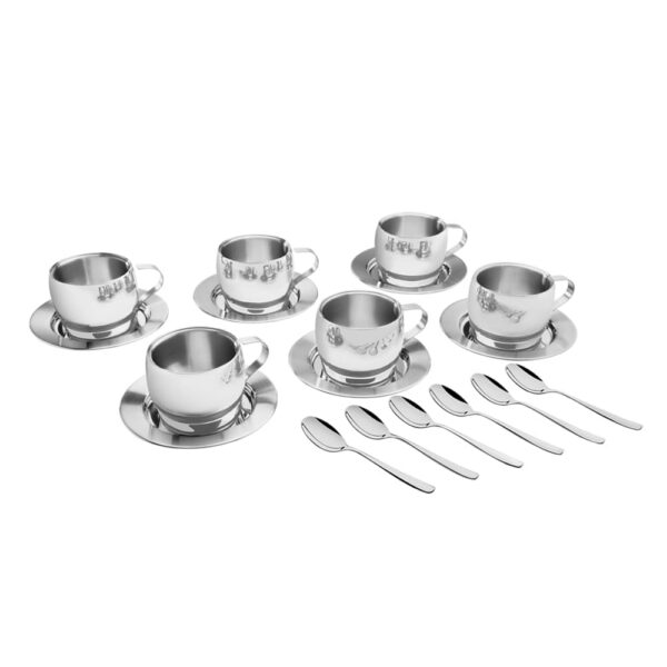 Juego de Té y Capuchino de Acero Inoxidable con Taza, Platillo y Cuchara 18 Piezas