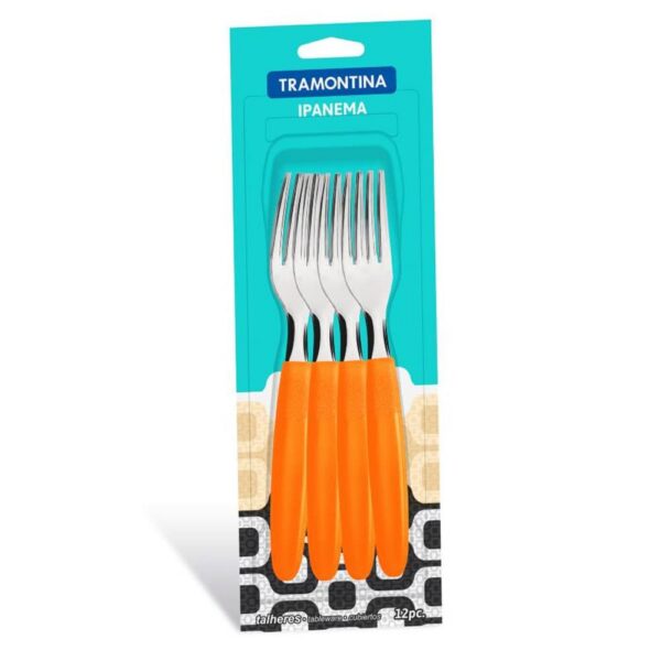 Juego de Tenedores de Mesa Ipanema con Hojas de Acero Inoxidable y Mangos de Polipropileno Naranja 12 Piezas