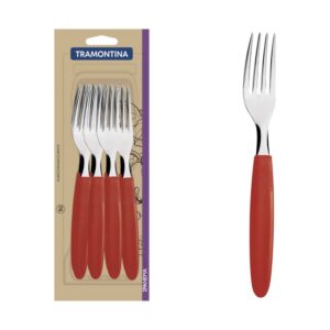 Juego de Tenedores de Mesa Ipanema con Hojas de Acero Inoxidable y Mangos de Polipropileno Rojo 12 Piezas