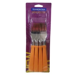 Juego de Tenedores de Mesa New Kolor con Hojas de Acero Inoxidable y Mangos de Polipropileno Naranja 12 Piezas