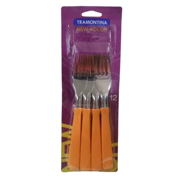 Juego de Tenedores de Mesa New Kolor con Hojas de Acero Inoxidable y Mangos de Polipropileno Naranja 12 Piezas