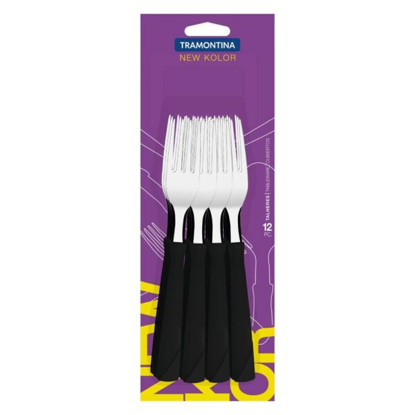 Juego de Tenedores de Mesa New Kolor con Hojas de Acero Inoxidable y Mangos de Polipropileno Negro 12 Piezas - Imagen 2