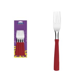 Juego de Tenedores de Mesa New Kolor con Hojas de Acero Inoxidable y Mangos de Polipropileno Rojo 12 Piezas