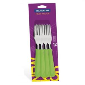 Juego de Tenedores de Mesa New Kolor con Hojas de Acero Inoxidable y Mangos de Polipropileno Verde 12 Piezas
