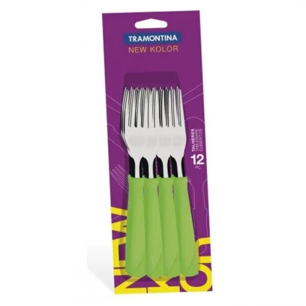 Juego de Tenedores de Mesa New Kolor con Hojas de Acero Inoxidable y Mangos de Polipropileno Verde 12 Piezas
