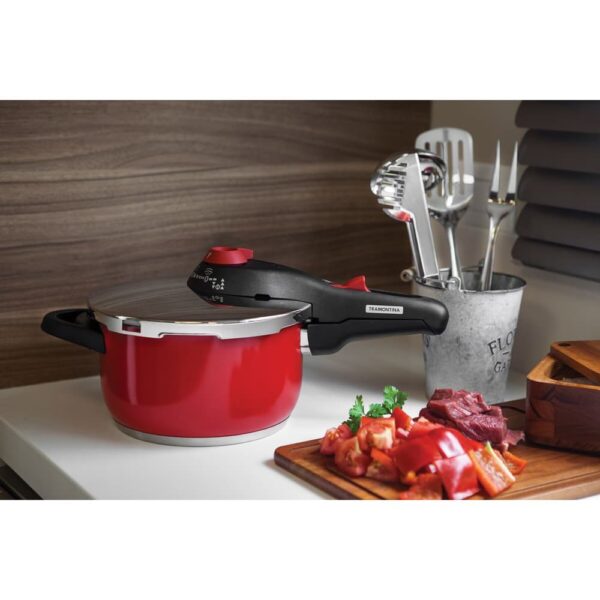 Olla a presión Solar roja de acero inoxidable fondo triple con 5 dispositivos de seguridad 22cm 4,5L - Imagen 3