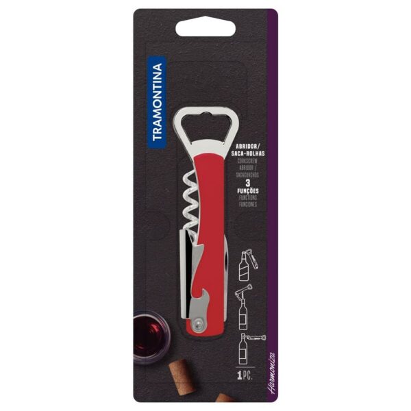 Abridor con Sacacorchos y Navaja Harmoniza con Láminas en Acero Inoxidable y Cuerpo en ABS Rojo - Imagen 2