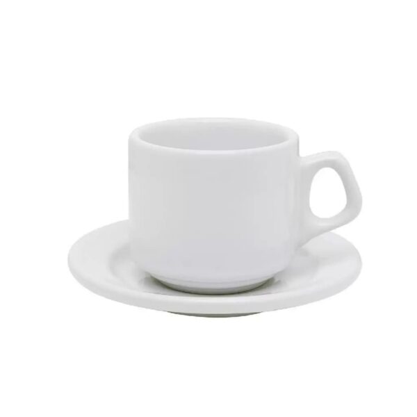 Taza de Té Apilable con Platillo Blanco Xicaras e Pires