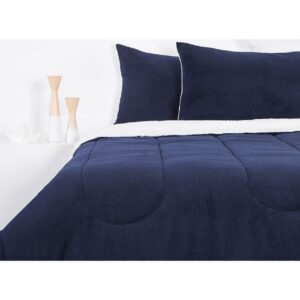 Acolchado con Reverso Sherpa Azul Liso 2 Plazas 3 Piezas