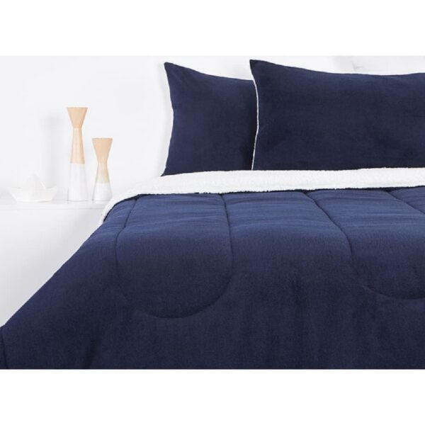 Acolchado con Reverso Sherpa Azul Liso Single 2 Piezas
