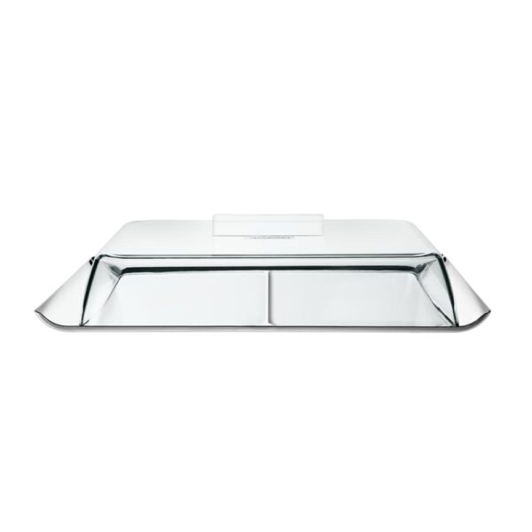 Bandeja para fiambres Quadrata de acero inoxidable con cúpula transparente
