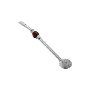 Bombilla para Mate Ilex en Acero Inoxidable con Rosca y Piedra Ágata Roja 25 cm