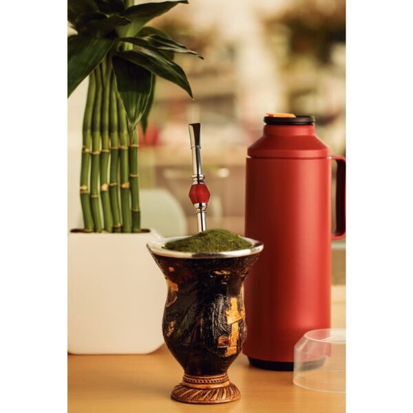 Bombilla para Mate Ilex en Acero Inoxidable con Rosca y Piedra Ágata Roja 25 cm - Imagen 3