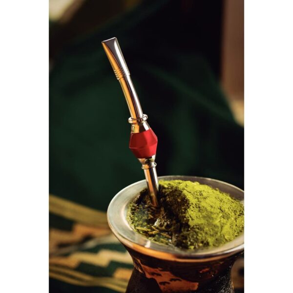 Bombilla para Mate Ilex en Acero Inoxidable con Rosca y Piedra Ágata Roja 25 cm - Imagen 4