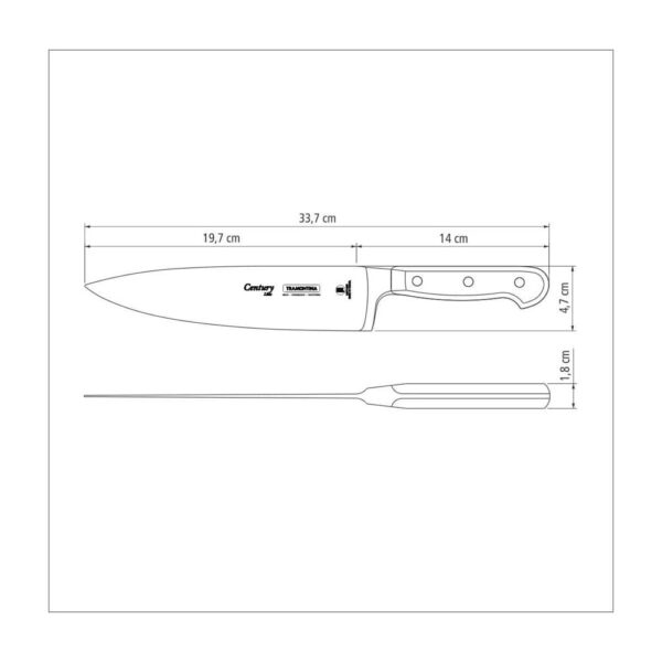 Cuchillo Chef Century con Hoja de Acero Inoxidable y Mango de Policarbonato de 8" - Imagen 3