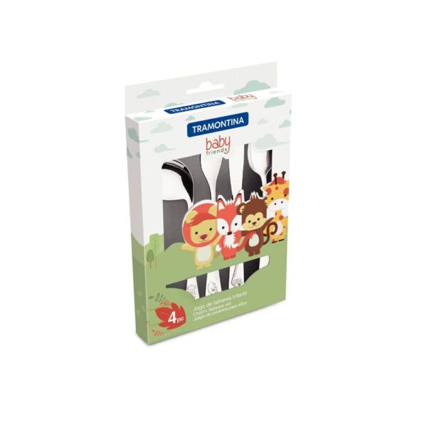 Juego de cubiertos para niños Baby Friends de acero inoxidable terminación brillante con dibujo en alto relieve 4 piezas - Imagen 2