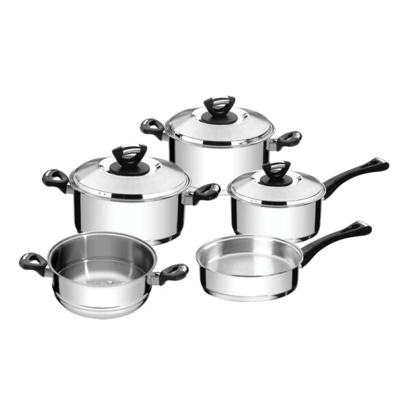 Juego de Ollas Solar Baquelita de acero inoxidable fondo triple con mangos y asas de baquelita 5 piezas