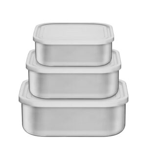 Juego de potes Freezinox cuadrados de acero inoxidable con tapa plástica 3 piezas