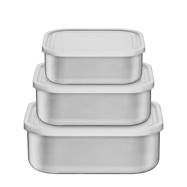 Juego de potes Freezinox cuadrados de acero inoxidable con tapa plástica 3 piezas