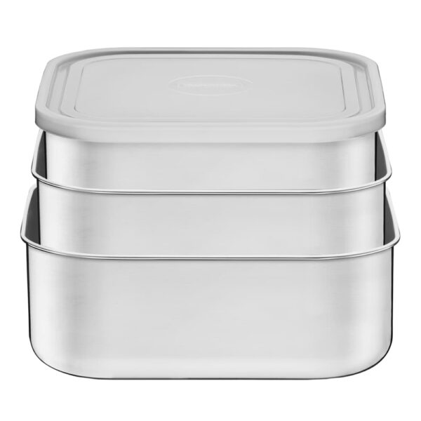 Juego de potes Freezinox cuadrados de acero inoxidable con tapa plástica 3 piezas - Imagen 2