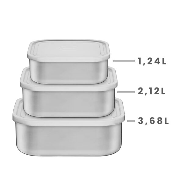 Juego de potes Freezinox cuadrados de acero inoxidable con tapa plástica 3 piezas - Imagen 3