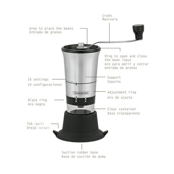 Molinillo para café Realce de acero inoxidable con cuerpo de acrílico con molino de cerámica - Imagen 2