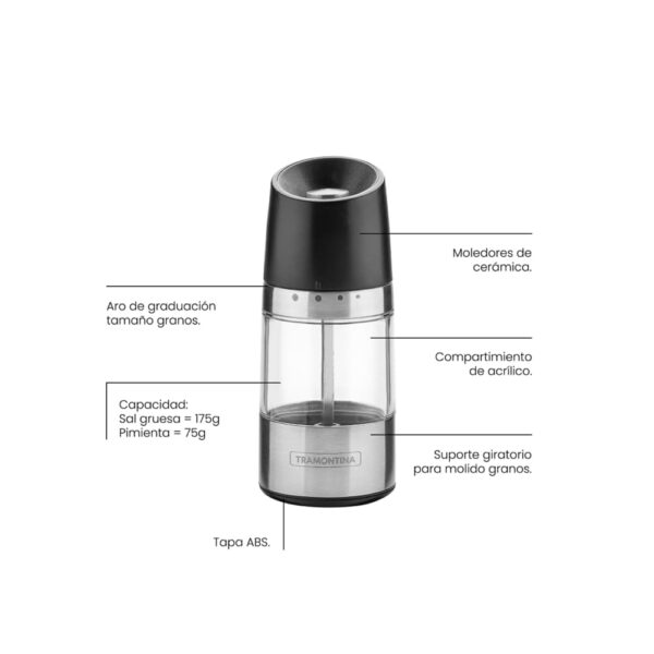 Molinillo para sal y pimienta Realce de acero inoxidable y acrílico - Imagen 2