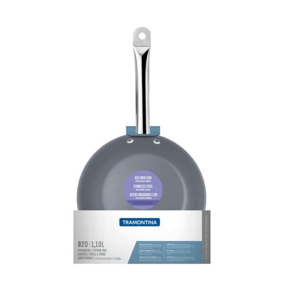 Sartén Professional raso de acero inoxidable con fondo triple y revestimiento interno cerámico grafito de 20 cm y 1,1 l - Imagen 4