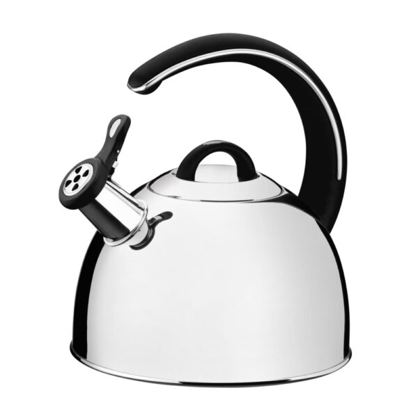 Tetera de acero inoxidable con silbato - fondo triple y mango negro 3,3 L